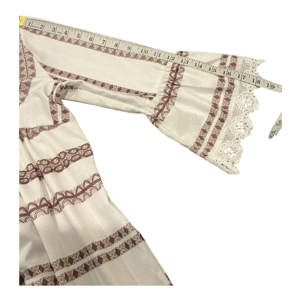 Amellia Women’s Boho Midi Dress Embroidered White Brown Size Large - Picture 5 of 8